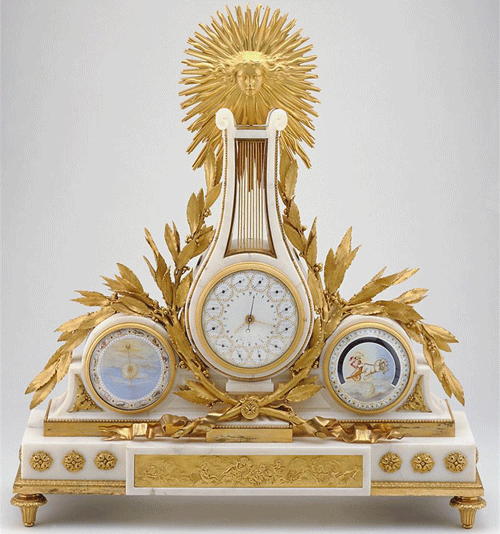 Designer: Jean-Antoine Lepine; Painter: Joseph Coteau, | Astronomical Mantel Timepiece | about 1789 | Image and data from: The Minneapolis Institute of Arts Collection