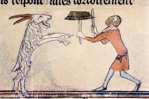 Various authors including Lambert le Tort, Alexandre de Bernai (de Paris), and others, Romance of Alexander; Folio #: fol. 130r, 1338-1344. Image and original data provided by the Bodleian Library, University of Oxford.