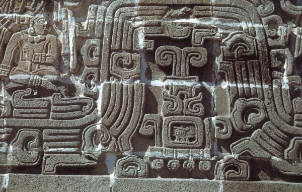 Xochicalco, base of pyramid, detail of human figure