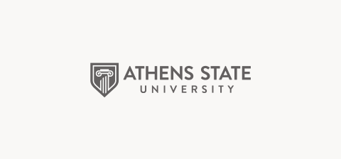 Logo of Athens State University with a shield emblem featuring an Ionic column next to the text “Athens State University.”