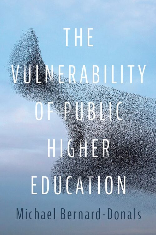 The Vulnerability of Public Higher Education by Michael Bernard-Donals — book cover showing a murmuration of birds forming an abstract shape against a blue sky.